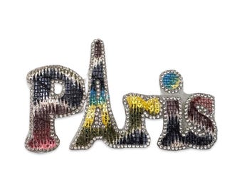 1 Stück PARIS Aufbügler Bügelbild Patch Application mehrfarbig bunt 13 cm x 7 cm