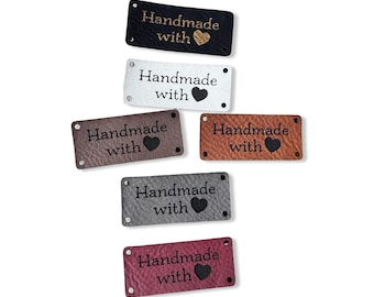 1 Set Kunstleder Aufnäher Etiketten "Handmade" bunt (6 Stück)