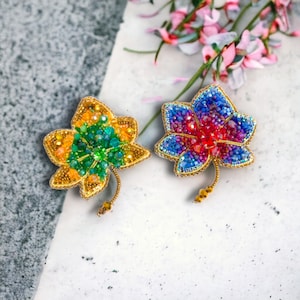 Crystal embroidered leaf brooch pin Brooches for women Maple leaf brooch Gift for women Jewelry gift for her