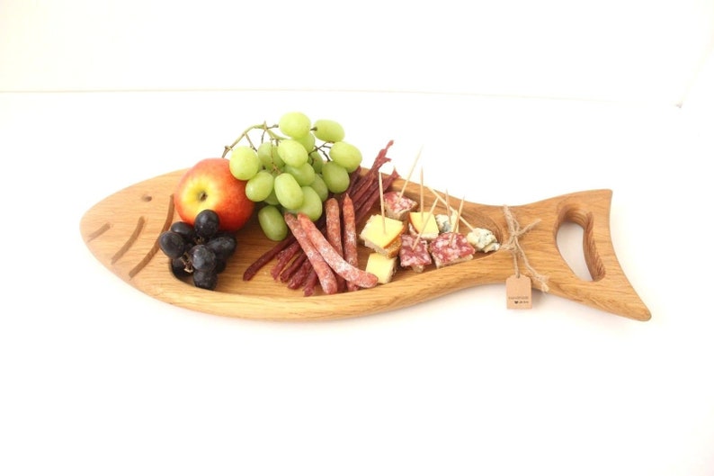 New HANDMADE Wood Oak French Country Wooden Serving Starter Plate Cutting Board FISH