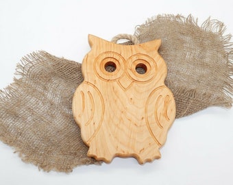 Handmade Natural Black Alder Wood & Linen Trivet Pot Holder Stand Owl 20cm Kitchen Décor Gift Idea
