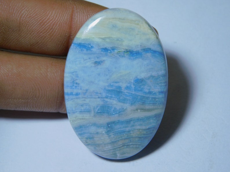 Handcraft Loose Stone For Jewelry Making Top Quality Blue Scheelite Cabochon Genuine Natural Blue Scheelite Gemstone 84 Ct 44X30 mm #4681