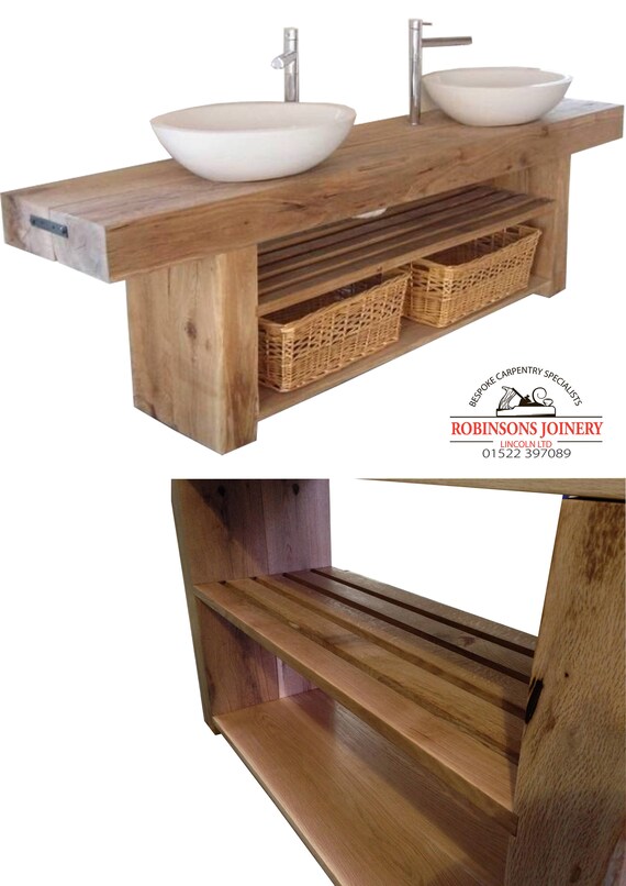 Vanity Unit Wash Stand Sink Basin Solid Oak Bespoke Rustic Oiled Finish