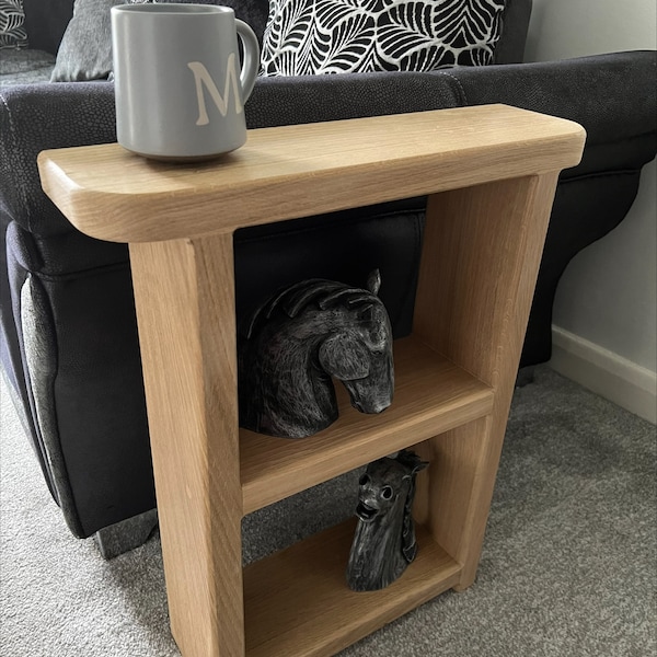 Solid Oak Sofa Side Table / Slim Table / Narrow Coffee Table