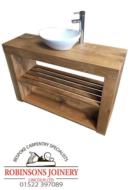 Vanity Unit Wash Stand Sink Basin Solid Oak Bespoke Rustic Waxed Finish Slatted Middle Shelf - Rustic Vanity Unit With Sink Vanity Unit Wash Stand Sink Basin Solid Oak Bespoke Rustic Waxed Finish Slatted Middle Shelf - Rustic Vanity Unit With Sink