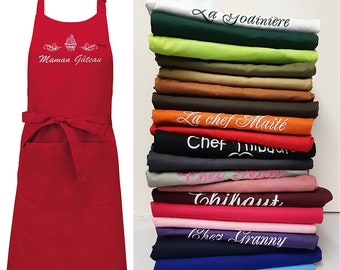 Personalized and embroidered kitchen apron with a first name, a text, 100% TOP QUALITY cotton, 20 colors, 20 patterns, gift for women and men