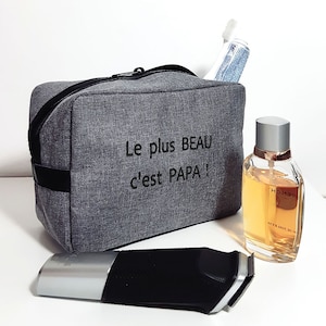 Trousse de toilette homme brodée et personnalisée, 2 coloris au choix, 14x20x9cm, cadeau papa, cadeau garçon, anniversaire, fête des pères