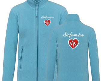 Custom Cloud Blue fleece jacket for women or men, nurses, midwives, doctors, childcare assistants, medical professionals