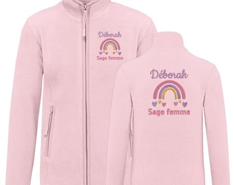 Personalized PINK fleece jacket for women or men, nurses, midwives, doctors, childcare assistants, medical work