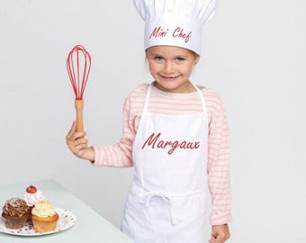 Personalized children's apron and chef's hat set with embroidered name, 100% cotton, TOP QUALITY, 4 colours