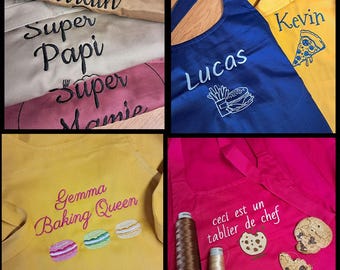 Personalized apron with text and design, embroidered marking, 100% cotton, top quality, 20 designs to choose from