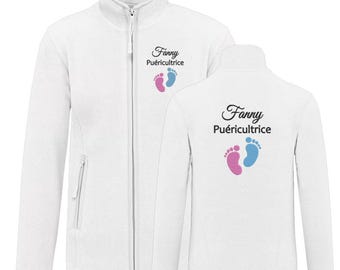 Custom white fleece jacket for women or men, nurses, midwives, doctors, childcare assistants, medical work