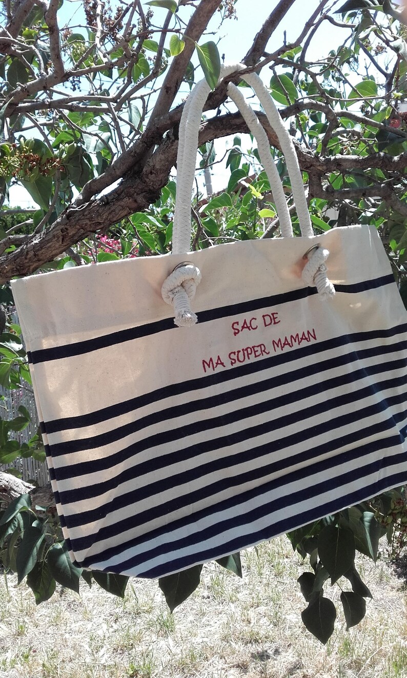 Personalized beach bag with name, dimensions 57x36x13, sailor-style shopping bag, cotton, gift for mom, Mother's Day, birthday image 4