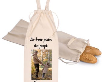 Personalized fabric bread bag, printed with your photo, logo and text, 29x70cm, organic cotton.