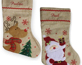 personalized christmas boot PERE NOEL or REINDEER to fill and hang customizable first name