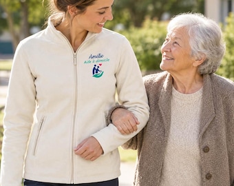 Custom ECRU fleece jacket for women or men, nurses, midwives, doctors, childcare assistants, medical staff