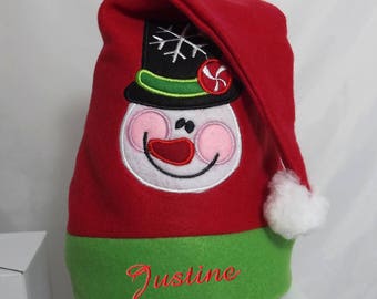 Bonnet lutin de Noël motif bonhomme de neige personnalisé