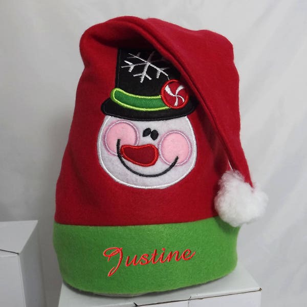 Bonnet lutin de Noël motif bonhomme de neige personnalisé