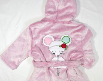 Gepersonaliseerde kamerjas met voornaam, fleece badjas MOUSE, kind meisje, zacht en warm