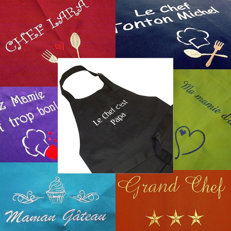 Personalized and embroidered kitchen apron with a first name, a text, 100% TOP QUALITY cotton, 20 colors, 20 patterns, gift for women and men image 3