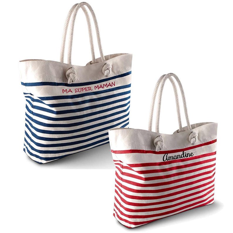 Personalized beach bag with name, dimensions 57x36x13, sailor-style shopping bag, cotton, gift for mom, Mother's Day, birthday image 2