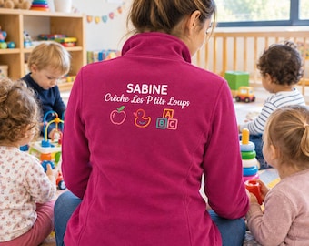 Custom fuchsia fleece jacket for women or men, nurses, midwives, doctors, childcare assistants, medical professionals