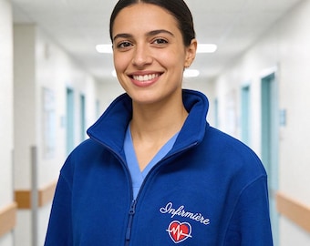 Personalized royal blue fleece jacket for women or men, nurses, midwives, doctors, childcare assistants, medical work