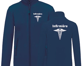 Custom INDIGO BLUE fleece jacket for women or men, nurses, midwives, doctors, childcare assistants, medical professionals