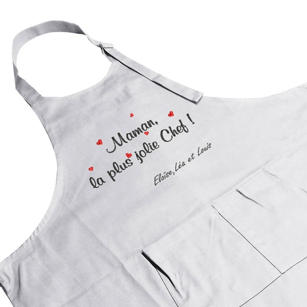 Tablier de cuisine brodé et personnalisé pour maman papa, tablier de chef, 17 coloris, fête des mères, fête des peres, anniversaire, cadeau