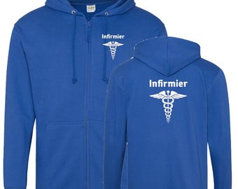 Royal Blue Personalized Sweatshirt, Zip-Up Hooded Jacket for Nurses, Midwives, Doctors, Nursery Assistants, and Medical Professionals