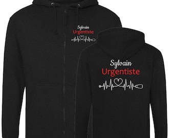Custom black sweatshirt, zip-up hooded jacket for nurses, midwives, doctors, childcare assistants, and medical professionals.