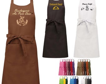 Personalized bakery apron with text and design, embroidered marking, 100% cotton, top quality