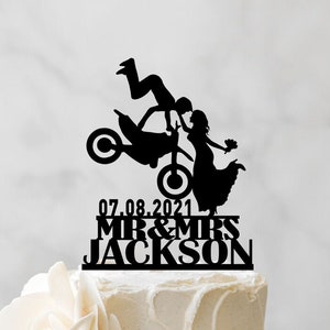 Motorcycle Wedding Cake Topper - Motocross Cake Topper - Funny Dirt Bike Couple Cake Topper - Mr And Mrs Cake Topper 181
