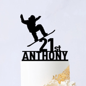 Snowboard Birthday Cake Topper - Winter Sport Cake Topper - Snowboard Party Decor - Snowboarder Cake Topper With Name B024