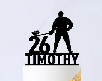 Hockey Cake Topper - Ice Hockey Birthday Cake Topper - Sport Theme Party Decor - Hockey Player Cake Topper B035