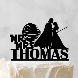 Star War Wedding Cake Topper - Darth Vader Cake Topper With Death Star - Custom Couple Cake Topper - Mr And Mrs Cake Topper 189