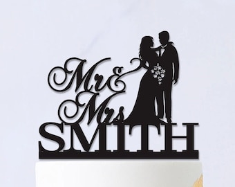 Wedding Cake Topper,Wedding Couple Silhouette,Custom Mr and Mrs Cake Topper,Groom and Bride Cake Topper, Personalized Cake topper