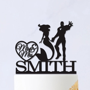 Iron Man und Mermaid Cake Topper, Hochzeitstorte Topper, Super Hero Tortendeko, Mr Mrs Cake Topper, Hochzeitstorte Topper, Hochzeitstorte Topper