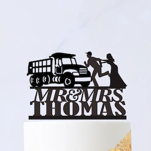 Dump Truck Wedding Cake Topper - Construction Truck Cake Topper - Bride And Groom Couple Cake Topper - Mr And Mrs Funny Cake Topper 154