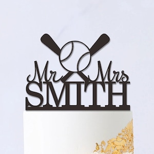 Baseball Wedding Cake Topper, Custom Cake Topper, Baseball Fan Couple, Baseball Theme Wedding, Mr and Mrs Cake Topper