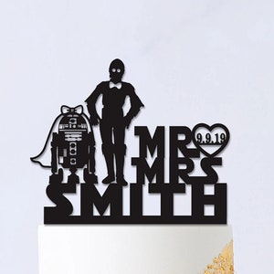 R2D2 and C3PO Cake Topper, Star Wars cake topper, Custom Mr and Mrs Cake Topper, Wedding Cake Topper, Star Wars Wedding