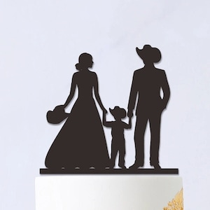 Cowboy and Cowgirl Family Cake Topper, Custom Family Cake Topper, Wedding Couple with Son, Couple with child, Little Boy Cake Topper