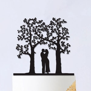 Tree Cake Topper, Custom Wedding Cake Topper,Rustic Wedding cake topper,Bride And Groom silhouette,Outdoor Wedding