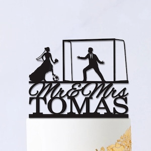 Soccer wedding cake topper,Football wedding cake topper,Funny Wedding Cake Topper,Custom Mr and Mrs Cake Topper,soccer player party