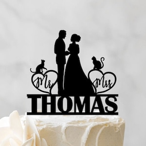 Wedding Cake Topper With Cats - Pet Cake Topper - Couple Cake Topper - Bride And Groom Topper With Cat 194