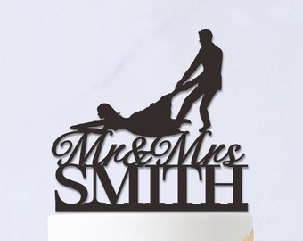 Funny Wedding Cake Topper,Silhouette Cake Topper,Custom Mr and Mrs Cake Topper,Groom Dragging Bride,Runaway Bride,Personalized Cake topper