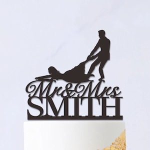 Lustige Hochzeitstorte Topper,Silhouette,Mr und Mrs Cake Topper,Bräutigam ziehen Braut,Runaway Braut,Personalisierter Cake Topper