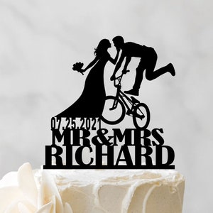Bicycle Wedding Cake Topper - BMX Bicycle Cake Topper - Bike Theme Wedding Cake Topper With Groom And Bride - Funny Cake Topper 177