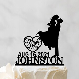 Wedding Cake Topper - Groom Lifting Bride Cake Topper - Custom Mr And Mrs Cake Topper With Name And Date  203