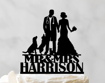 Pet Doctor Wedding Cake Topper - Doctor And Bride Cake Topper - Couple Cake Topper - Mr And Mrs Cake Topper 198